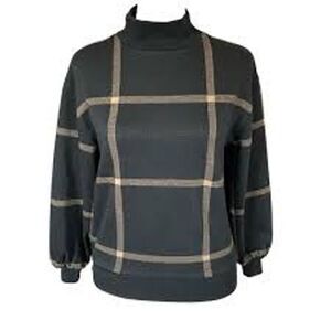 Loft Ann Taylor Black Windowpane Check Sweater Elegant Office Wear Size M